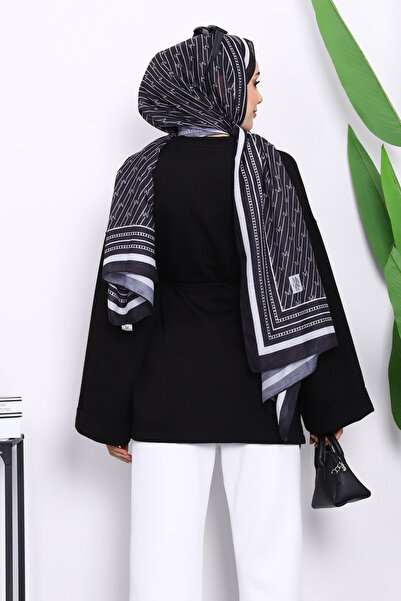 İmajButik Black Tunic with Slits on the Sides and Drawstring Waist