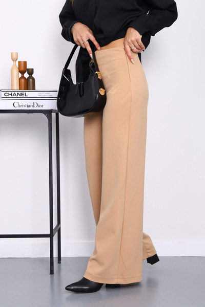İmajButik Dark Beige Side Zipper High Waist Trousers