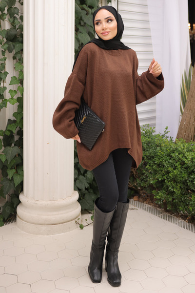 İmajButik Brown Crew Neck Knitwear Sweater