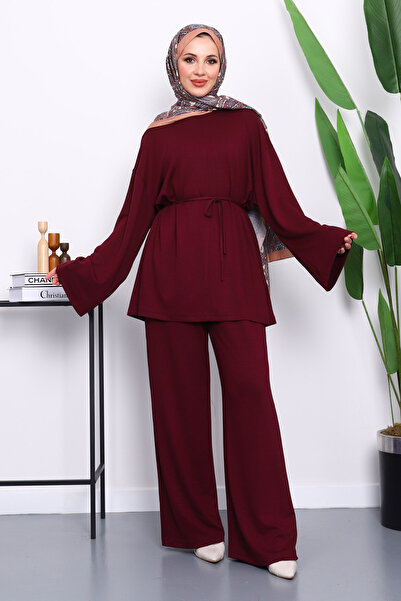 İmajButik Mürdüm Tunik Pantolonlu Modal Takım