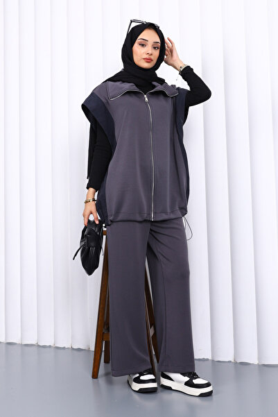 İmajButik Smoked Zippered Modal Vest and Pants Set