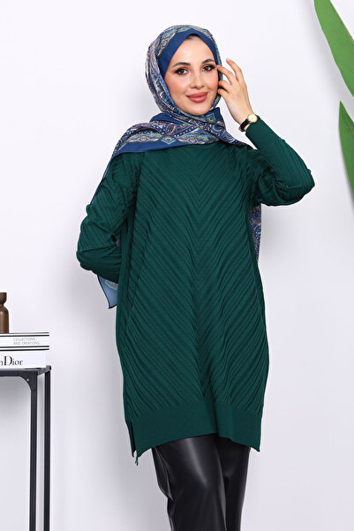 İmajButik تونيك تريكو من الغزل البارد باللون الأخضر الزمردي