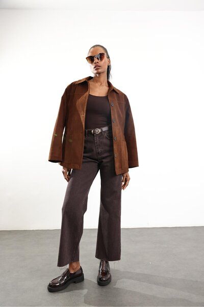 5in1Canpolat Προηγμένο τζιν ψηλόμεσο σε χρώμα καφέ πικρό