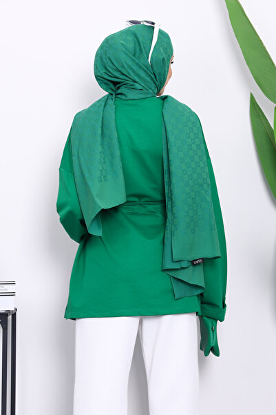 İmajButik Green Tunic with Slits on the Sides and Drawstring Waist