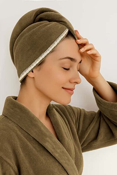 Ellia Soft Hair Dantelli Kalın Bambu Pamuk Kutulu Saç Kurutma Bonesi Saç Havl...