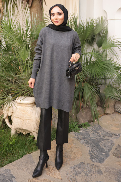 İmajButik Antrasit Soğuk İplik Merserize Triko Kazak