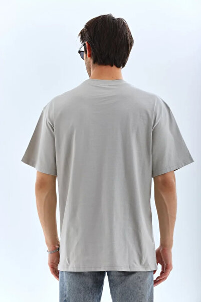 HAZEGO Unisex Oversize Stoned Crew Neck T-Shirt - Γκρι