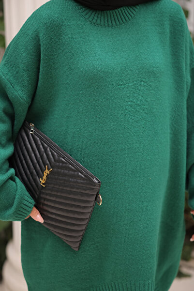 İmajButik Emerald Green Crew Neck Knit Sweater