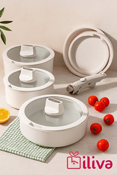 İLİVA 9 Parça Seramik Kaplamalı Pişir Sakla Tencere Seti