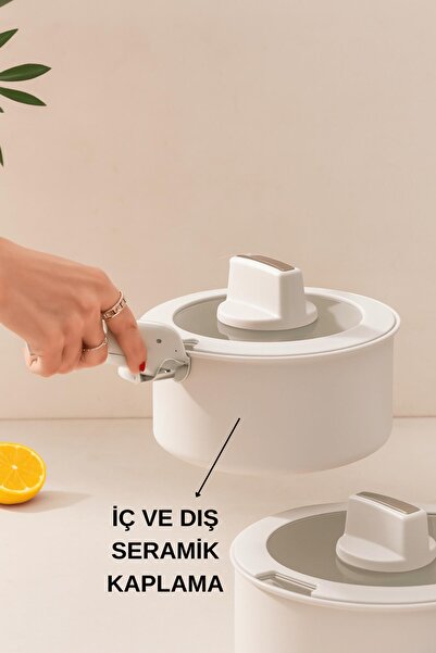 İLİVA 9 Parça Seramik Kaplamalı Pişir Sakla Tencere Seti