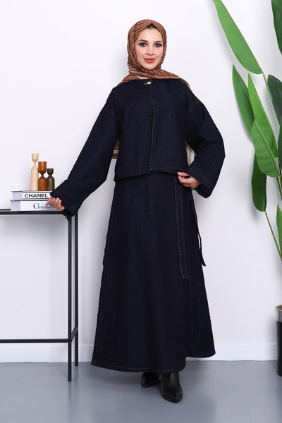 İmajButik Σετ τζιν με μπουφάν και φούστα σε μπλε ναυτικό χρώμα