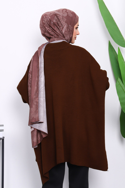 İmajButik Brown Batwing Sleeve Poncho Knitwear Tunic