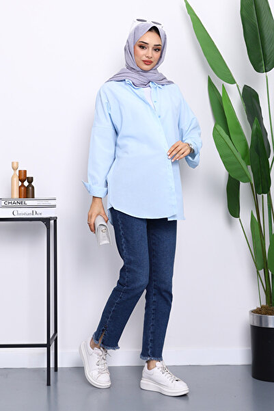 İmajButik Cămașă casual din terikoton cu nasturi, albastru bebeluș