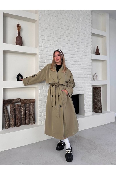 Ekim Store Uzun Dökümlü Kuşaklı Oversize Trençkot