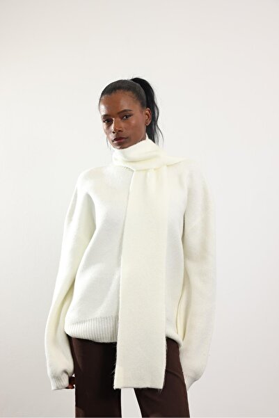 5in1Canpolat Ecru Shawl Detailed Knitwear Sweater 92633