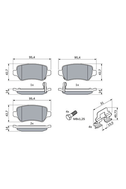 Bosch Комплект накладки дискови спирачки Kia Venga Opel Astra G/Astra H/Meriv...