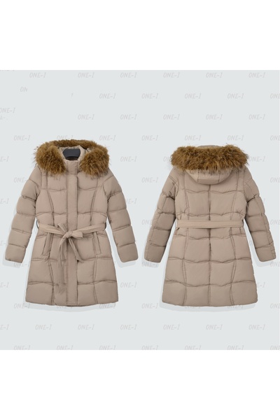 SETTY KOOP Women's Long Down Coat with Fur Hood Belted Waist, Waterproof geacă de iarnă damă