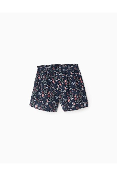 Ziddy Corduroy Floral Shorts for Girls, Dark Blue