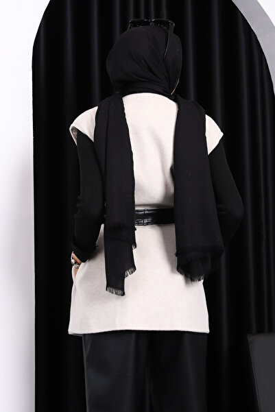 İmajButik Stone Belted Double Pocket Cashmere Vest