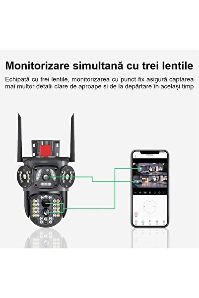 OEM Camera de Supraveghere WiFi V380, 12MP, PTZ 360°, 3 Lentile, Zoom Digital