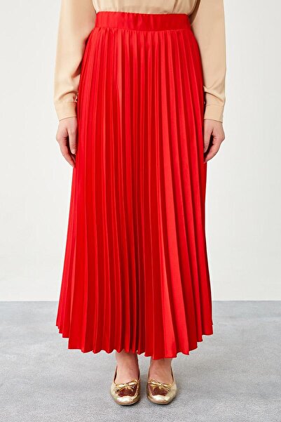 Levidor Red Pleated Satin Skirt