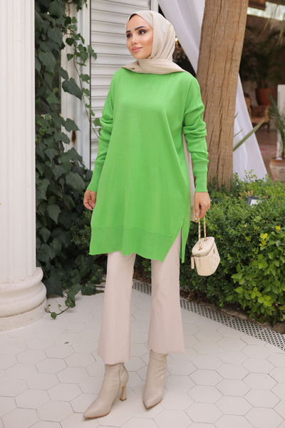 İmajButik Pistachio Green Cold Yarn Mercerized Knitwear Sweater