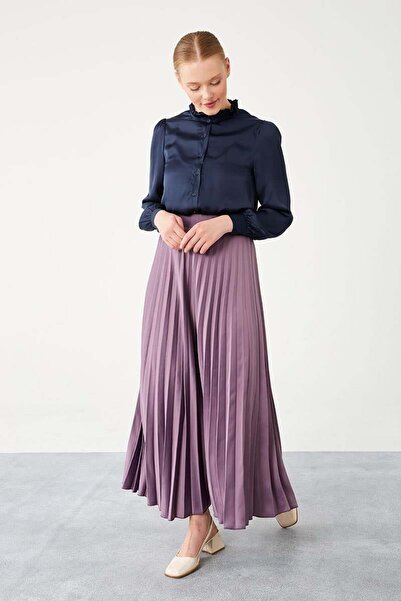 Levidor Plum Pleated Satin Skirt
