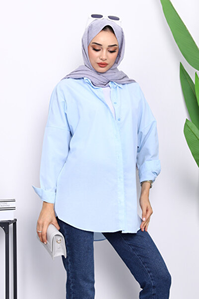 İmajButik Cămașă casual din terikoton cu nasturi, albastru bebeluș