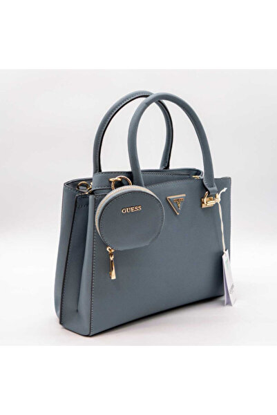 Guess – Medium Grey Handbag in Saffiano Leather with Gold Details and Detachable Wallet