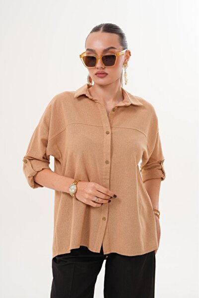 ZENA BY ÇETİN LEVENT OVERSİZE KETEN GÖRÜNÜMLÜ GÖMLEK