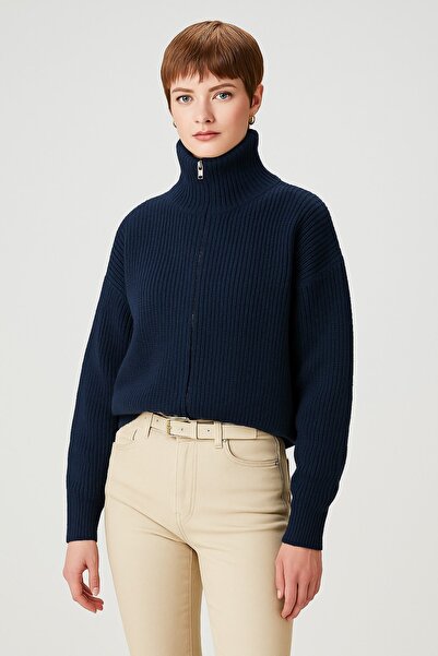 HAKKE Geniş Kalıp Devrik Yaka Fermuarlı Triko HIRKA