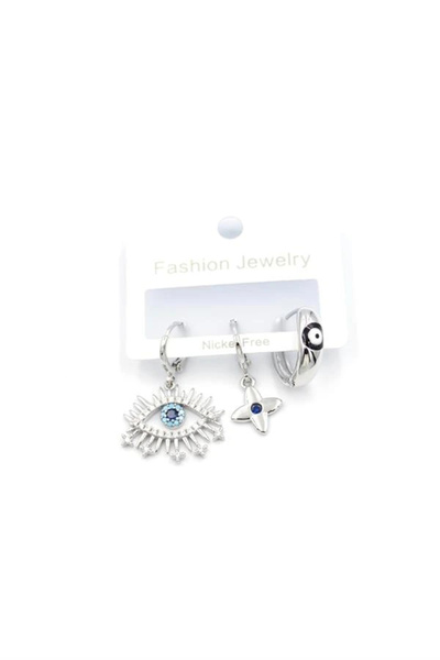 HarmonyAura أقراط العين الثلاثية من ليتاتريند - فضي