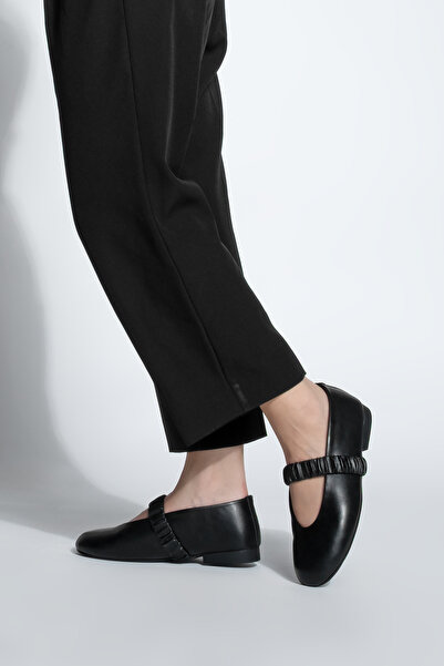 Marjin Kadın Büzgülü Bantlı Günlük Babet Vifar Siyah