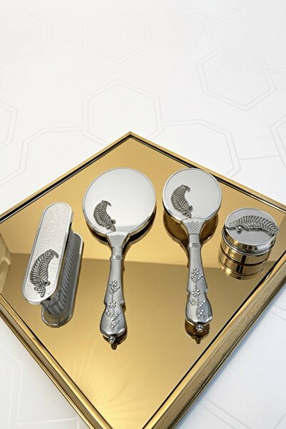 Pierre Paris طقم مرآة ومشط فاخر للعروس - ذهبي بنقشة أوراق الشجر