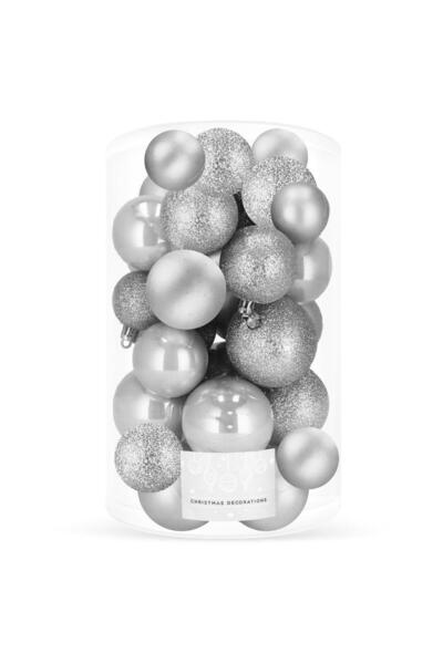 SERSIMO Christmas bauble set, 30 pieces, 3 models, 4/5/6cm, silver