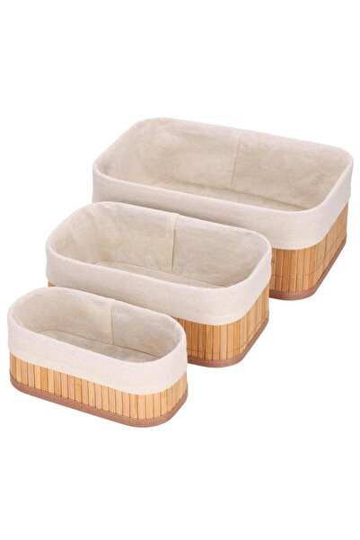 Stef's Cat Top Bottom Set of 3 Bamboo Organizer Boxes, Various Sizes, Brown,