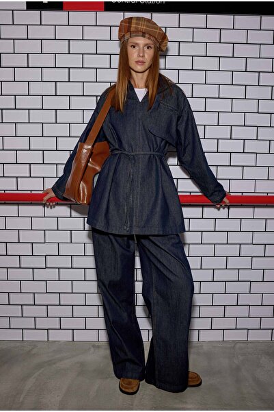 HEQA Cep Detaylı Denim Tunik Mavi