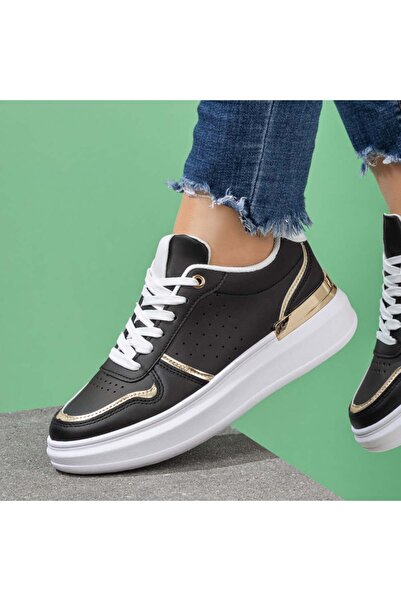 BMoD Teniși perforați negri și aurii pentru femei MOD08159