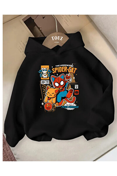 Touz Moda Young Spidercat Printed 3-Thread Thick Sweet Hoodie