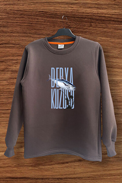 WİDİ Риболов Риболов Скумрия Морски костур Печатен 3-нишки Регулярна кройка 100% памук Суитшърт