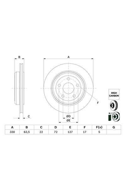 Bosch Спирачен диск Jeep Grand Cherokee 3/Grand Cherokee 4/Grand Cherokee Van