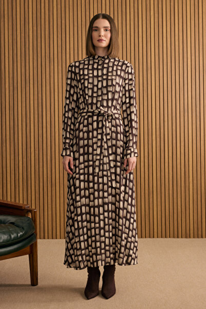 Aker Desenli Viscon Elbise