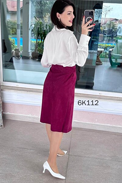 İnce Topuk Snap Detail Scuba Suede Skirt 6K112