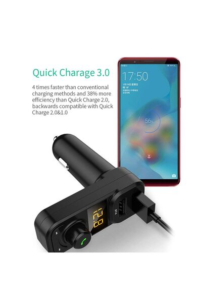 Generic Bluetooth FM Transmitter for Car | 7-Color LED, QC 3.0 & USB-C PD Fast Charging