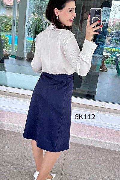 İnce Topuk Snap Detail Scuba Suede Skirt 6K112