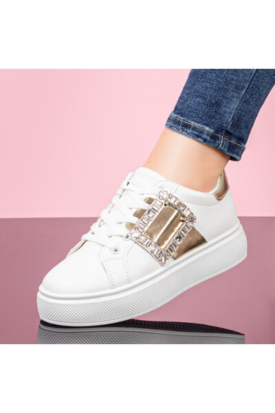 Modlet.ro Women's white sneakers with metallic details MOD08108