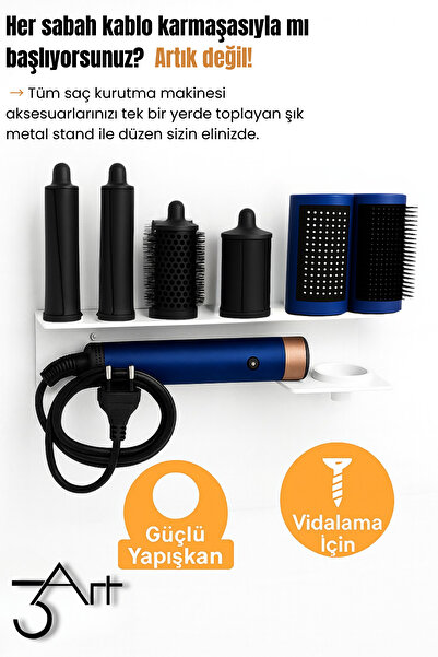 3art Metal Metal DysonAirwrap Standı – Banyo Askısı - Şık ve Dayanıklı - Başl...