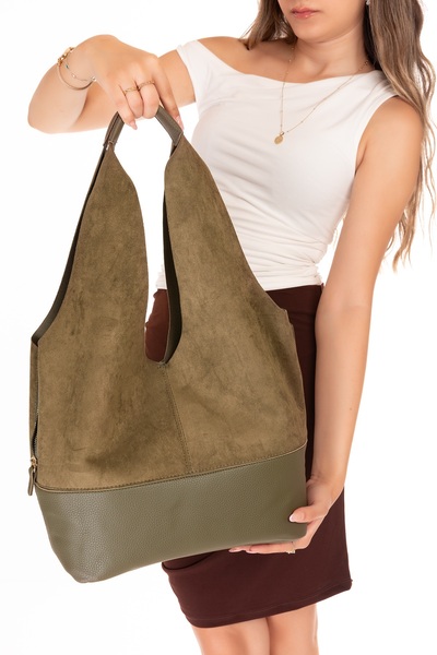 Gondol Kadın Süet Detaylı Omuz Çanta ars.1966 Haki Süet