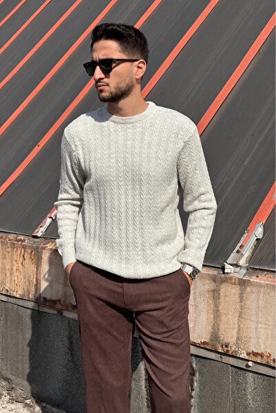 inpool Men'S, Old Money Culture, Hair Braid, Wool Blend, Crew Neck Sweater Pltk10