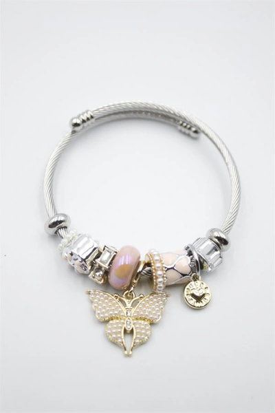Genel Markalar LitaeTrend Çelik Charmlı Kelebek Bileklik - Pembe